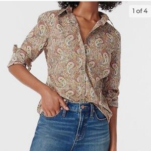 J. Crew | Perfect Shirt in Liberty Fabric, Size 4, Olive Multi-Color